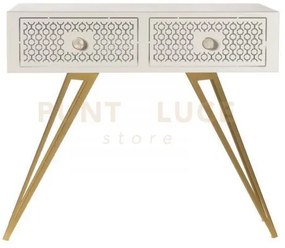 Consolle mayfair grande bianco marmo e oro trasparente in ferro, fe...