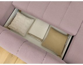 Divano angolare rosa allungabile e con contenitore (penisola a destra/a U) con rivestimento in ciniglia Fuji – Bobochic Paris