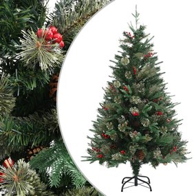 Albero di Natale con Pigne Verde e Bianco in PVC e PE Artificiale, 120 cm / Verde