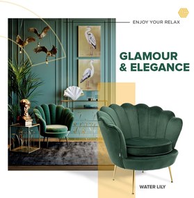 Water Lily Poltrona design Glamour con gambe acciaio e tessuto imbottito Verde