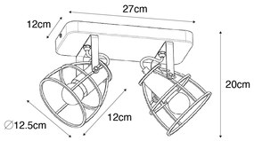 Faretto industriale grigio scuro con legno regolabile 2 luci - Arthur