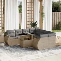 Set Divano da Giardino 9 pz con Cuscini Beige in Polyrattan 3268429