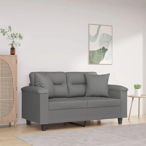 Divano 2 Posti Cuscini Grigio Scuro 120 Cm Tessuto Microfibra /