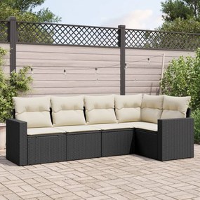 Set divani da giardino 5 pz con cuscini in polyrattan nero