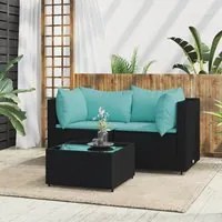 Set Divani da Giardino 3 pz con Cuscini Nero in Polyrattancod mxl 130065