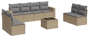 Set divano da giardino 9 pz con cuscini beige in polyrattan