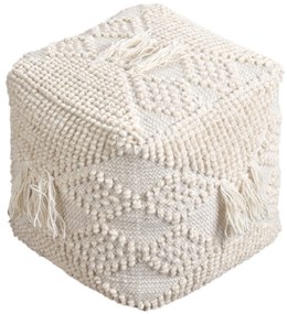 ODETTE - pouf in lana avorio con decoro 40 x 40