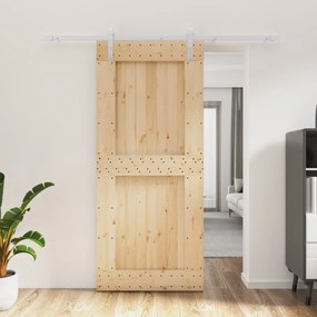 Porta Scorrevole Con Set Hardware 90x210 Cm Legno Massello Pino /