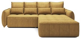 Divano angolare giallo allungabile/con contenitore (con penisola a destra/con chaise lounge) e rivestimento in velluto Campo – ELTAP