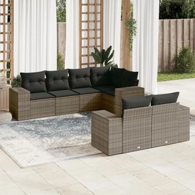 Set divani da giardino 7 pz con cuscini grigio in polyrattan