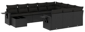 Set divani da giardino 11 pz con cuscini in polyrattan nero