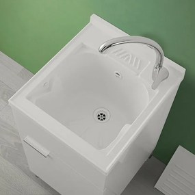 Mobile lavatoio 45x50 bianco con vasca in resina completo di asse lavapanni