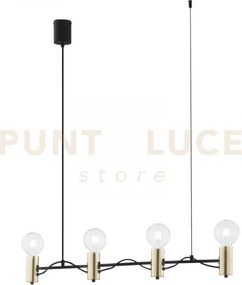Lampadario a sospensione axon nera e oro 4 luci attacco e27 92x7,5x...