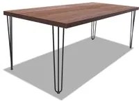 Tavolo da pranzo 160x90cm in legno e metallo con piedi triangolari e ripiano in colore legno teak