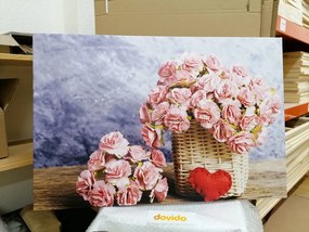 Quadro su tela – Bouquet di garofani rosa in cesto