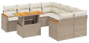 Set divano da giardino 9 pz con cuscini beige in polyrattan