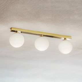 Argon Plafoniera Fatis vetro opalino/ottone a 3 luci lunga