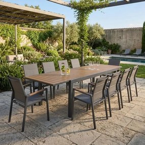 Tavolo In Alluminio Allungabile Effetto Legno 90x160-240 Cm Antracite