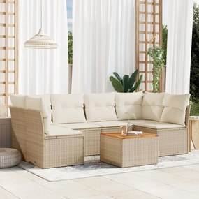 Set Divani da Giardino 7 pz con Cuscini Beige in Polyrattan