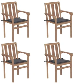 Sedie da giardino impilabili con cuscini 4 pz massello di teak