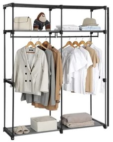 Armadio salvaspazio in tessuto MATIS con ripiani e asta appendiabiti, 140x174 cm, nero