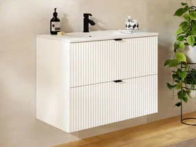 Mobile per bagno sospeso con scanalature e lavabo da incasso L80 cm Bianco - ZEVINI