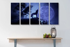 Quadri 5 pezzi – Lupo alla luna piena