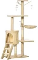 Easycomfort Albero Tiragraffi per Gatti con 4 Giocattoli e Cuccia in Legno e Sisal Naturale, 50x35x134.2 cm, Beige