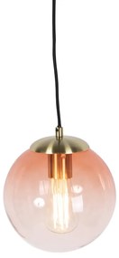 Lampada a sospensione Art Déco in ottone con vetro rosa 20 cm - Pallon