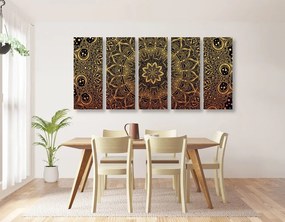 Quadri 5 pezzi – Mandala orientale dorato