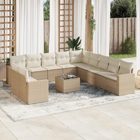 Set divani da giardino 12 pz con cuscini beige in polyrattan