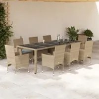 Set da Pranzo da Giardino 9 pz con Cuscini Polyrattan e Vetro 3278593