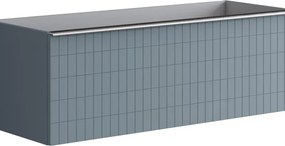 Mobile da bagno sospeso sotto lavabo Pixel grid 1 cassetto L 120 x H 40 x P 45.5 cm blu indaco laccato opaco, con mangilia alluminio brillante