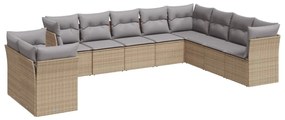 Set Divano da Giardino 10 pz con Cuscini Beige in Polyrattan