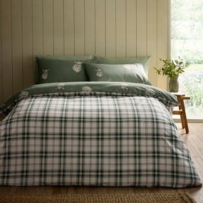 Set copripiumino e federa verde per letto matrimoniale 200x200 cm Stag Check – Catherine Lansfield
