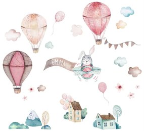 Adesivi murali bellissimi - Palloncini, conigli e case rosa | Inspio