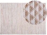 Tappeto Beige Iuta e Misto Cotone 140 x 200 cm Motivo Geometrico Intrecciato a Mano