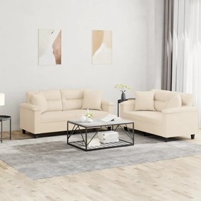 Set Divani 2 Pz Con Cuscini Beige İn Tessuto Microfibra /
