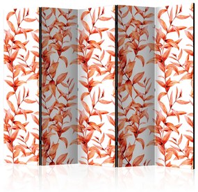 Paravento separè Foglie coralline II - foglie arancioni su sfondo bianco