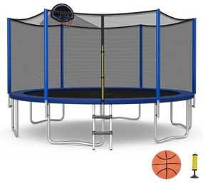Costway Trampolino con canestro rete di protezione tappetino di sicurezza 72 molle, Trampolino per bambini e adulti