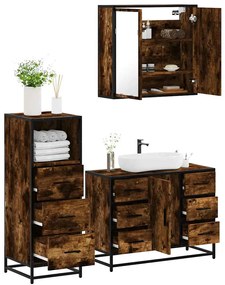 Set Mobili Da Bagno 3 Pz Rovere Fumo İn Legno Multistrato /