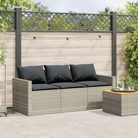 Divano da giardino con cuscini 3 posti grigio chiaro polyrattan