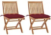 Sedie da Giardino 2 pz con Cuscini Rosso Vino Massello di Teak 3062457