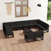 Set Divani da Giardino 13 pz con Cuscini Massello di Pino Nero cod mxl 39587