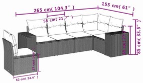 Set Divano da Giardino 6 pz con Cuscini Nero in Polyrattan