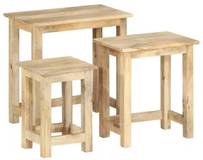 Tavolini Impilabili 3 Pz İn Legno Massello Di Mango /