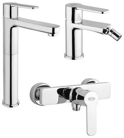 Set miscelatori lavabo alto + bidet + esterno doccia Jacuzzi | rubinetteria Eolo ottone cromato per piletta click clack