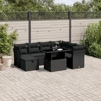 Set Divani da Giardino con Cuscini 8 pz Nero in Polyrattan 3274675