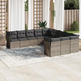 Set divani da giardino 11 pz con cuscini in polyrattan grigio