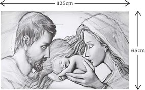 Quadro moderno in tela 65x125 cm tema Sacra Famiglia con dettagli in argento